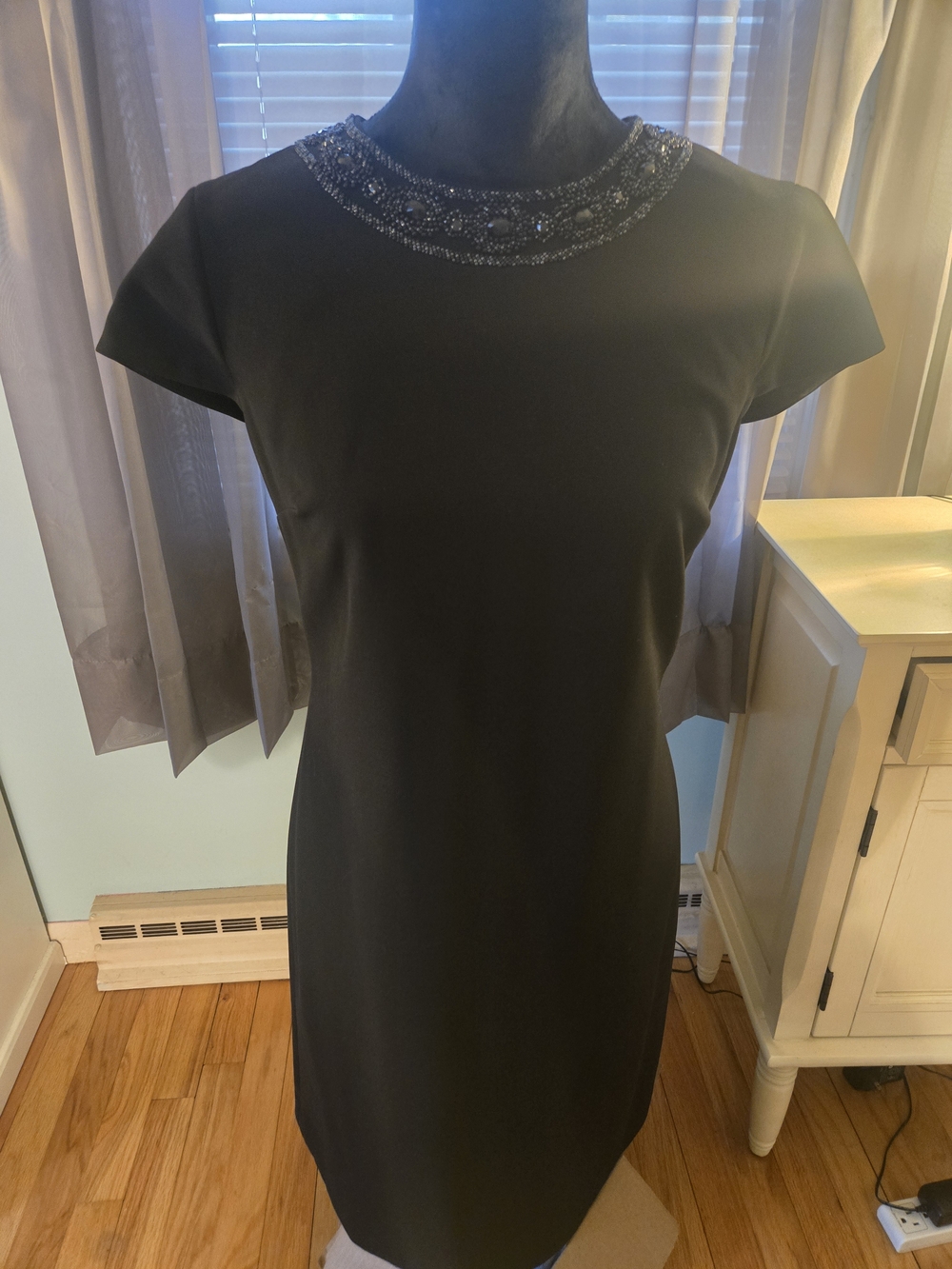 Jones New York Black Beaded Neck Sheath Dress